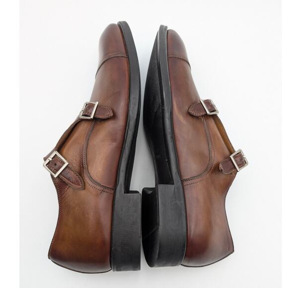 $485 Magnanni Montego Cap Toe Double Monk Strap Shoes Tabaco Brown Size US9 EU42 - Picture 10 of 13